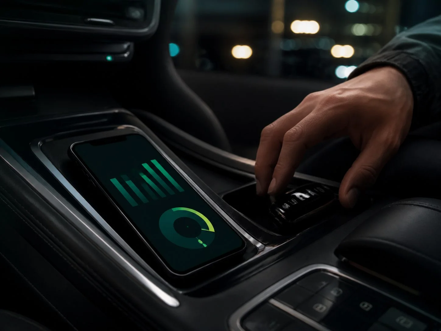 Telefon cu un panou vizual de performanță într-un autoturism