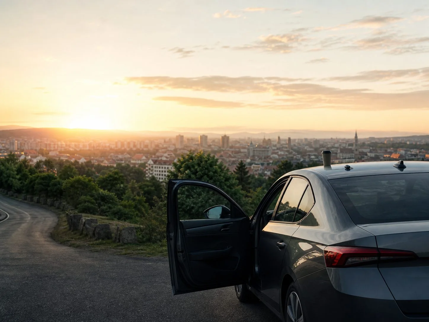 Autoturism la un punct de belvedere, dimineața