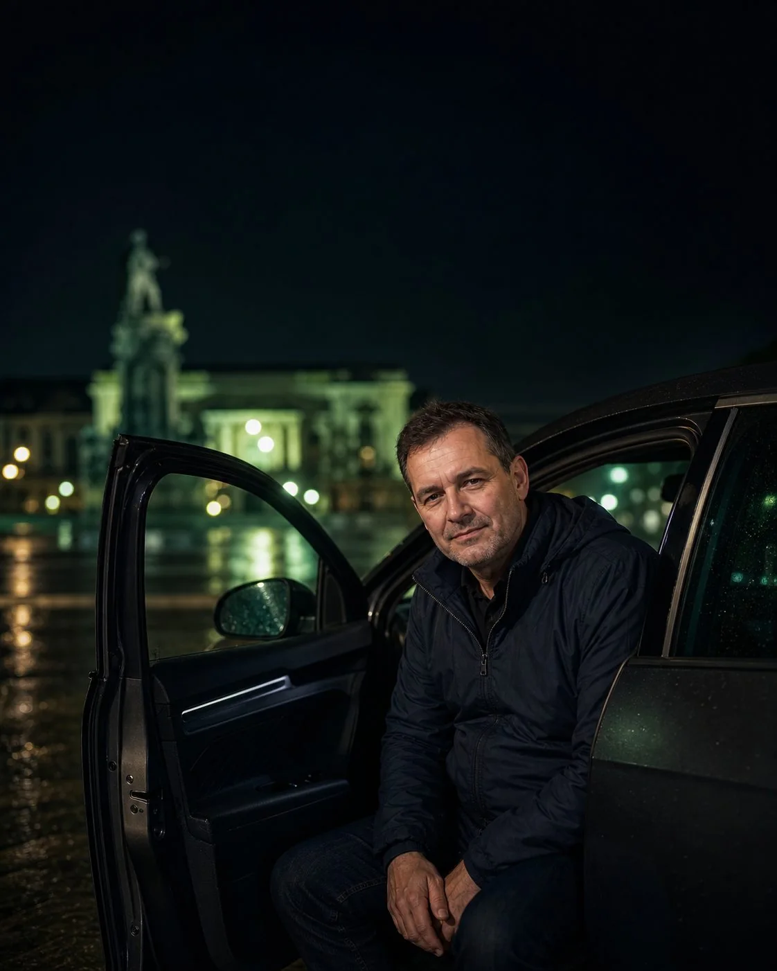 Portret ilustrativ al unui șofer în mașină, seara